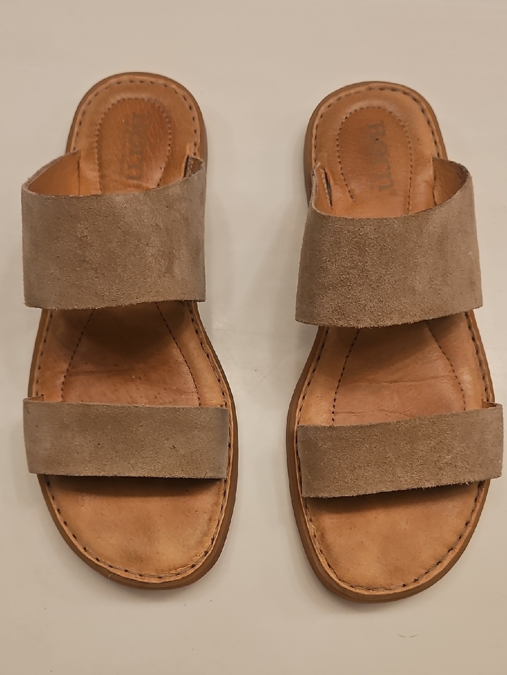 Born Taupe Suede Double-Strap Slide Sandals